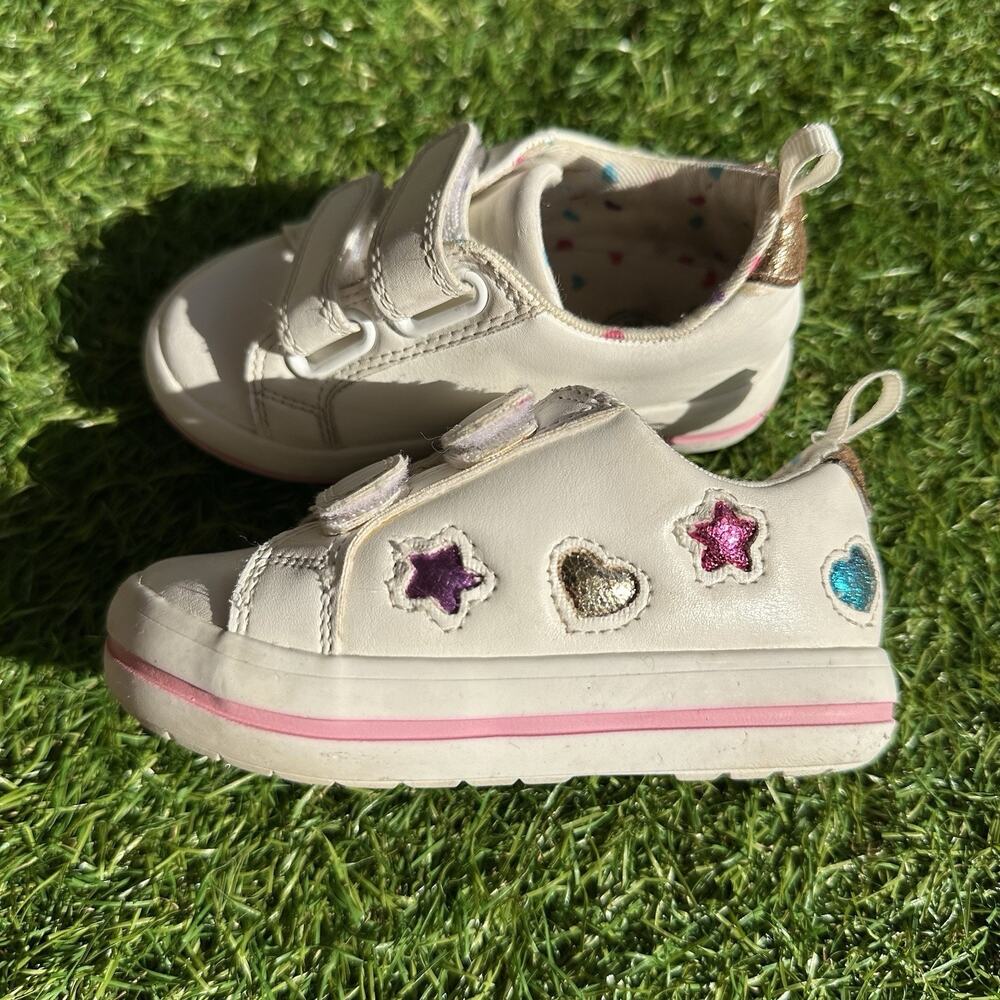 Wonder Nation Baby Infant Girls White Sneakers Shoes Size 5 Puffy Heart Sparkly